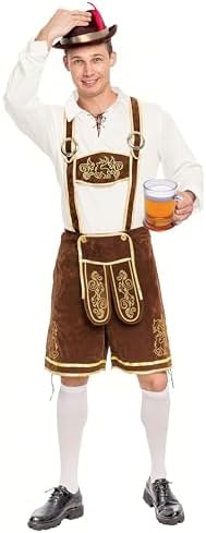 Lederhosen Men Oktoberfest Outfit Costume, Halloween German Bavarian Costume for Adults Beer Festival