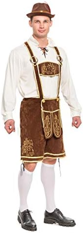 Lederhosen Men Oktoberfest Outfit Costume, Halloween German Bavarian Costume for Adults Beer Festival