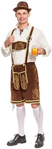 Lederhosen Men Oktoberfest Outfit Costume, Halloween German Bavarian Costume for Adults Beer Festival