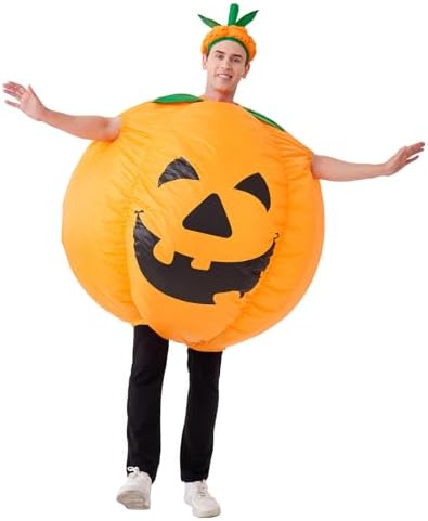 Pumpkin Costume Adult Inflatable Blow Up Jumpsuit, Orange