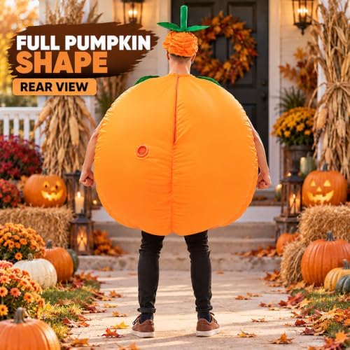 Pumpkin Costume Adult Inflatable Blow Up Jumpsuit, Orange