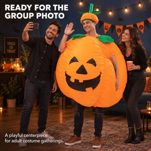 Pumpkin Costume Adult Inflatable Blow Up Jumpsuit, Orange