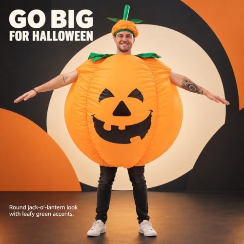 Pumpkin Costume Adult Inflatable Blow Up Jumpsuit, Orange