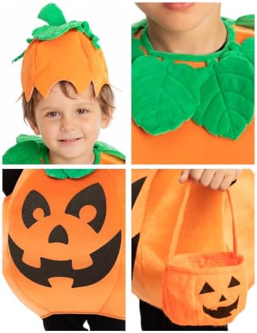 Halloween Pumpkin Costume Kids with Basket Outfit for Toddler Child Halloween Dress Up Party
