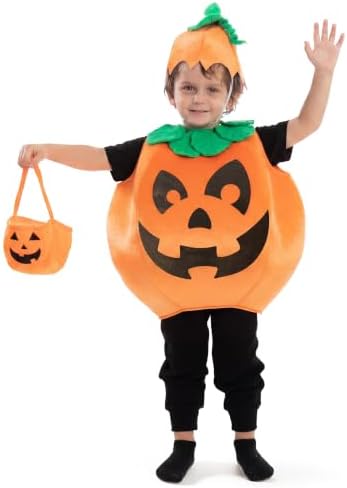 Halloween Pumpkin Costume Kids with Basket Outfit for Toddler Child Halloween Dress Up Party