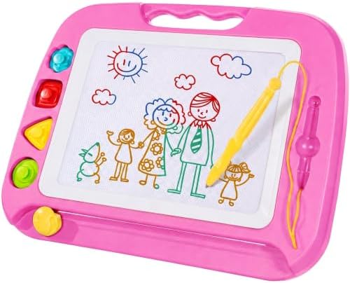 Toddler Toys for Kids, Large Magnetic Drawing Board for Birthday Gift, Toys for 1 2 3 4 Year Old Girls Boys, Etch & Sketch Pad with 4 Stamps, Learning and Educational, 16 ×13 in, Pink