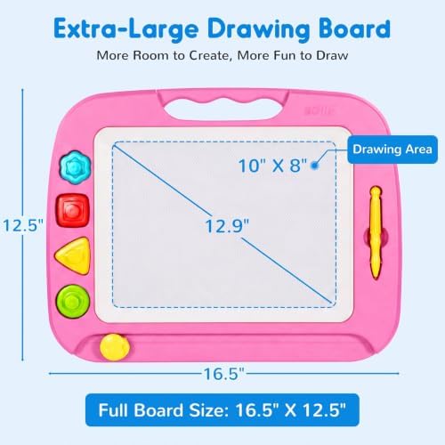 Toddler Toys for Kids, Large Magnetic Drawing Board for Birthday Gift, Toys for 1 2 3 4 Year Old Girls Boys, Etch & Sketch Pad with 4 Stamps, Learning and Educational, 16 ×13 in, Pink