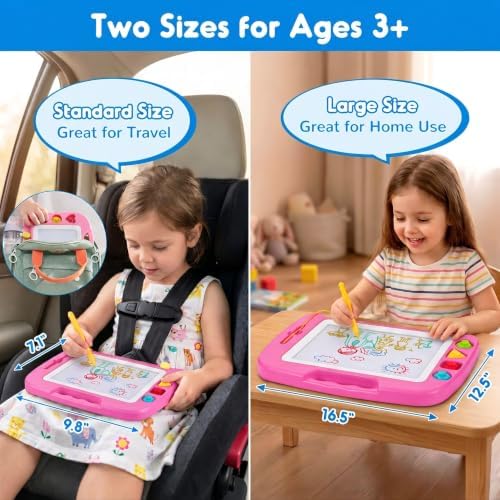 Toddler Toys for Kids, Large Magnetic Drawing Board for Birthday Gift, Toys for 1 2 3 4 Year Old Girls Boys, Etch & Sketch Pad with 4 Stamps, Learning and Educational, 16 ×13 in, Pink