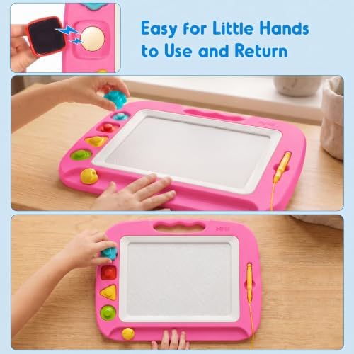Toddler Toys for Kids, Large Magnetic Drawing Board for Birthday Gift, Toys for 1 2 3 4 Year Old Girls Boys, Etch & Sketch Pad with 4 Stamps, Learning and Educational, 16 ×13 in, Pink