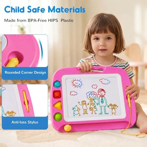 Toddler Toys for Kids, Large Magnetic Drawing Board for Birthday Gift, Toys for 1 2 3 4 Year Old Girls Boys, Etch & Sketch Pad with 4 Stamps, Learning and Educational, 16 ×13 in, Pink