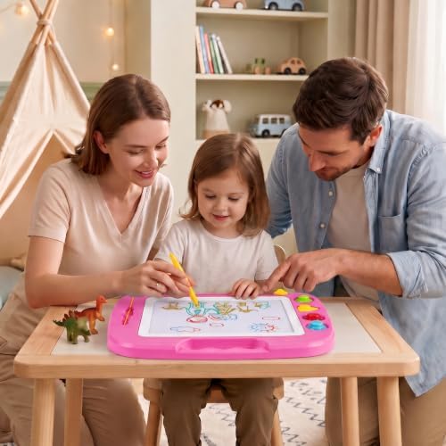 Toddler Toys for Kids, Large Magnetic Drawing Board for Birthday Gift, Toys for 1 2 3 4 Year Old Girls Boys, Etch & Sketch Pad with 4 Stamps, Learning and Educational, 16 ×13 in, Pink