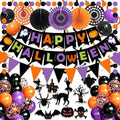 Happy Halloween Banner Triangular bunting Paper flower fans Circle garland Latex balloons Swirls for Halloween Party decoration Indoor Outdoor Wall Door Decoration