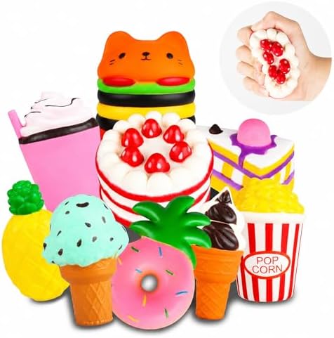 Slow Rising Jumbo Squishies Toys Set - 9 Pack Soft Kawaii Squishy Hamburger Popcorn Cake Ice Cream Donut Stress Relief Squeeze Toy for Boys and Girls