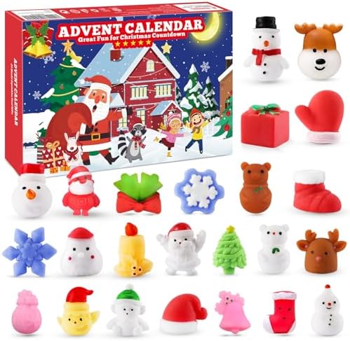 Christmas Squishies Advent Calendar 2025 Mochi Squishy Advent Calendar Christmas Countdown Calendar 24 Pieces Cute Mochi Squishy Toy - Party Favors Toys Xmas Gifts Advent Traditional Gifts Ideas