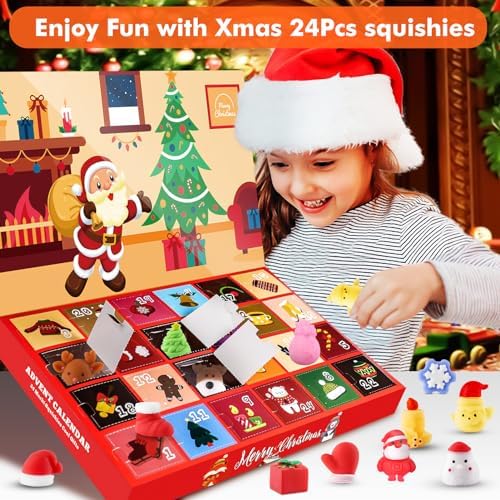 Christmas Squishies Advent Calendar 2025 Mochi Squishy Advent Calendar Christmas Countdown Calendar 24 Pieces Cute Mochi Squishy Toy - Party Favors Toys Xmas Gifts Advent Traditional Gifts Ideas