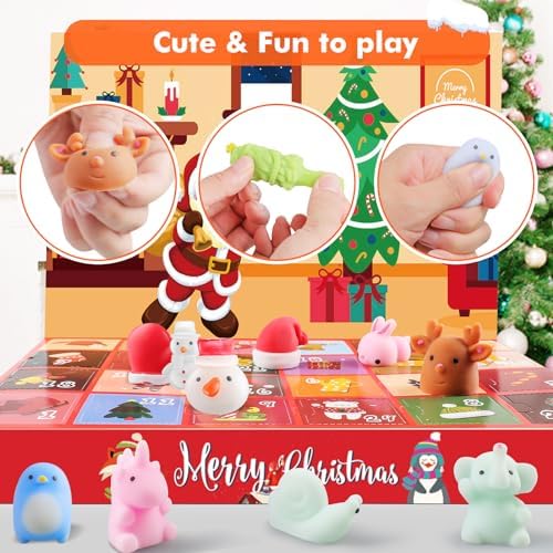 Christmas Squishies Advent Calendar 2025 Mochi Squishy Advent Calendar Christmas Countdown Calendar 24 Pieces Cute Mochi Squishy Toy - Party Favors Toys Xmas Gifts Advent Traditional Gifts Ideas