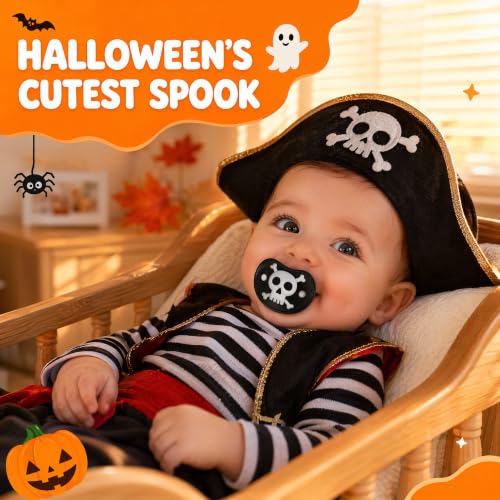 Funny Pacifier for Baby 0-18 Months Baby Halloween Pumpkin Skeleton Vampires Pacifiers Halloween Gifts for Babies BPA Free (4 Packs)