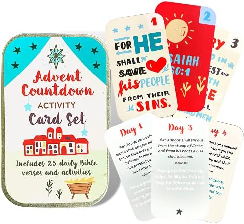 Religious Advent Calendar 2025 Activity Card Set, 25 Daily Bible Verses and Activities, Countdown to Christmas Sunday School Lessons for Children (Pack of 1)