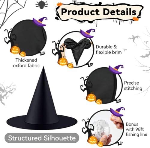 24 PCS Halloween Witch Hats, Hanging Decor for Yard Porch Ceiling