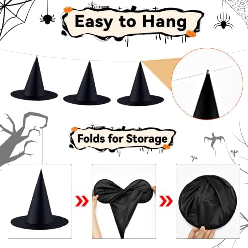 24 PCS Halloween Witch Hats, Hanging Decor for Yard Porch Ceiling