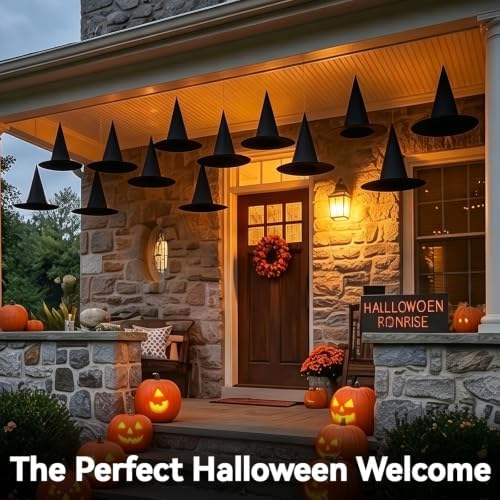 24 PCS Halloween Witch Hats, Hanging Decor for Yard Porch Ceiling