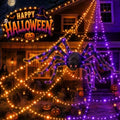 Halloween Decorations Outdoor Spider Web Lights - 550 LEDs Purple and Orange Remote Control Timer Plug in Giant Halloween Decor Cobwebs - 11 Modes Lighting Waterproof Yard Garden Party Decorations