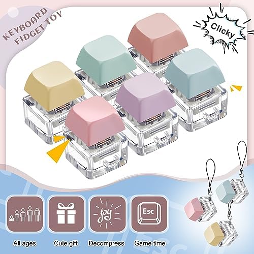 6 Pcs Keyboard Toy Clicker Keyboard Fidget Keychain Decompression Toys Button Stress Relief Gifts for Adult to Relief Stress Pass the Time (Nomal Style,Macaron Colors)