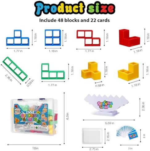 48Pcs Tetra Tower Stacking Blocks Game, Board Games for Families, Parties, Travel and Team Building, Suitable for 1-4 Players Kids & Adults Toys