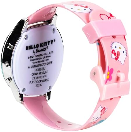 Sanrio Hello Kitty Girls' Digital LCD Quartz Watch with Pink Strap and Colorful Bezel - Fun LED Light Show - Easy to Read Time for Kids - Fits Wrist 5.5"-8"