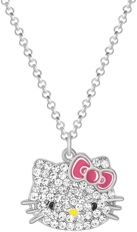 Sanrio Pave Crystal Pendant Necklace for Women Official License, 16"+3" Sparkly Necklace with Enamel Plating