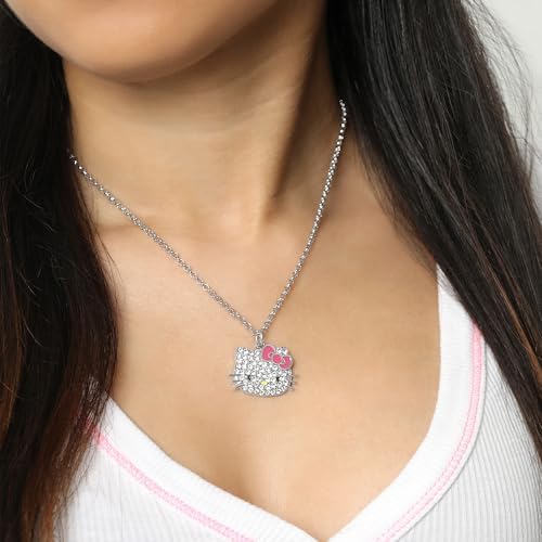 Sanrio Pave Crystal Pendant Necklace for Women Official License, 16"+3" Sparkly Necklace with Enamel Plating