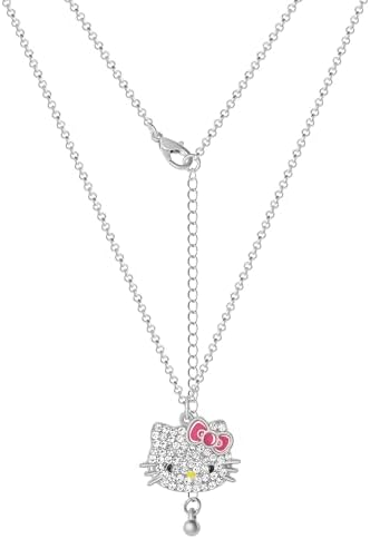 Sanrio Pave Crystal Pendant Necklace for Women Official License, 16"+3" Sparkly Necklace with Enamel Plating