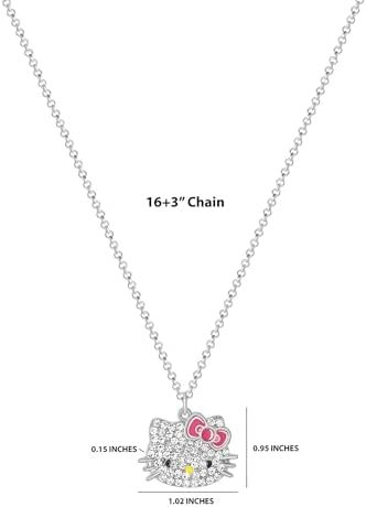Sanrio Pave Crystal Pendant Necklace for Women Official License, 16"+3" Sparkly Necklace with Enamel Plating