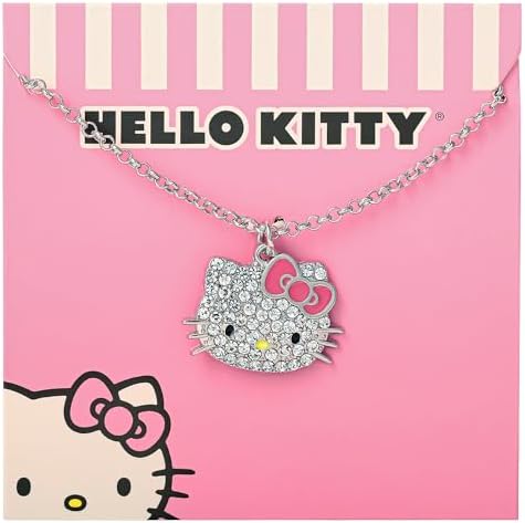 Sanrio Pave Crystal Pendant Necklace for Women Official License, 16"+3" Sparkly Necklace with Enamel Plating