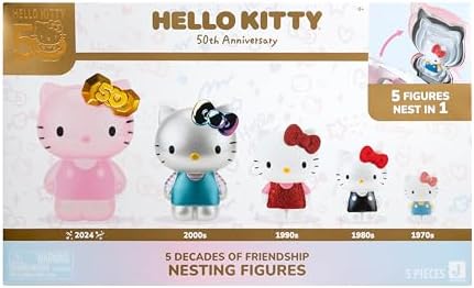 Hello Kitty and Friends 50th Anniversary Nesting Figures - Five Figures 6” to 2” Each with a Unique Finish - 5 Decades of Friendship - Officially Licensed Sanrio Product from