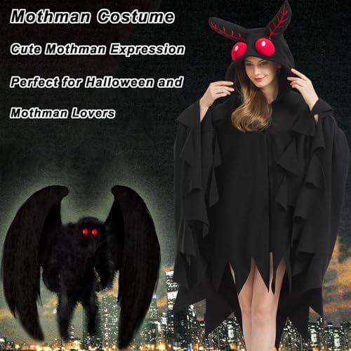 Adult Mothman Costume Halloween Poncho Cosplay Hooded Cape