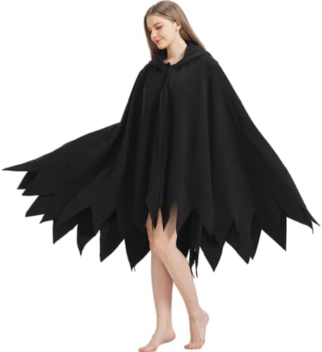 Adult Mothman Costume Halloween Poncho Cosplay Hooded Cape