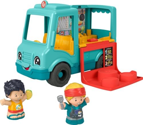 Little People Musical Toddler Toy Serve It Up Food Truck Vehicle with 2 Figures for Pretend Play Kids Ages 1+ Years