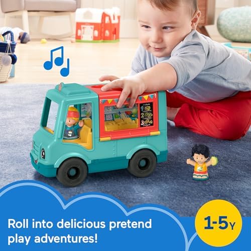 Little People Musical Toddler Toy Serve It Up Food Truck Vehicle with 2 Figures for Pretend Play Kids Ages 1+ Years