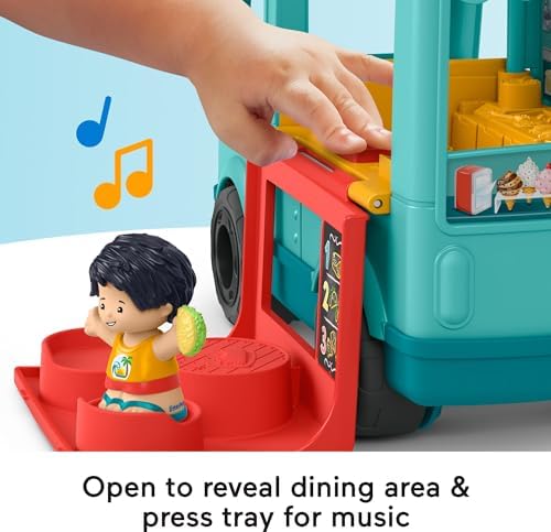 Fisher-Price Little People Musical Toddler Toy Serve It Up Food Truck Vehicle with 2 Figures for Pretend Play Kids Ages 1+ Years