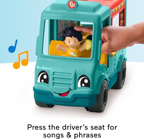 Little People Musical Toddler Toy Serve It Up Food Truck Vehicle with 2 Figures for Pretend Play Kids Ages 1+ Years