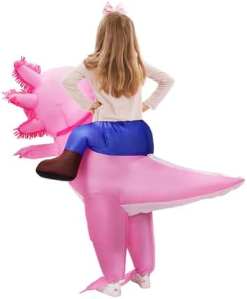 Inflatable Axolotl Costume for Kids Halloween Costumes Kid Blow Up Costume Ride on Axolotl Costumes for Girls Boys Cosplay Party