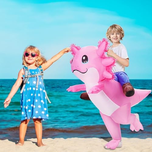 Inflatable Axolotl Costume for Kids Halloween Costumes Kid Blow Up Costume Ride on Axolotl Costumes for Girls Boys Cosplay Party