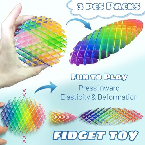 Mini Fidget Worm Toy 3 PCS - Stress Relief Fidget Toys for Kids&adults,Elastic Mesh Toys,Sensory Slug Fidget Toy,Resistance Fidget Toys,Anxiety Relief Toys (3 Colors Packing)Small Size