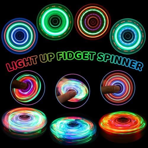 Fidget Spinner 2 Pack, Light up Sensory Fidget Toys Adults Kids 4-8-12 with Autism ADHD, Valentines Day Gifts for Kids Glow Anxiety Toys Stress Relief Teen Boy Gifts, Classroom Prizes