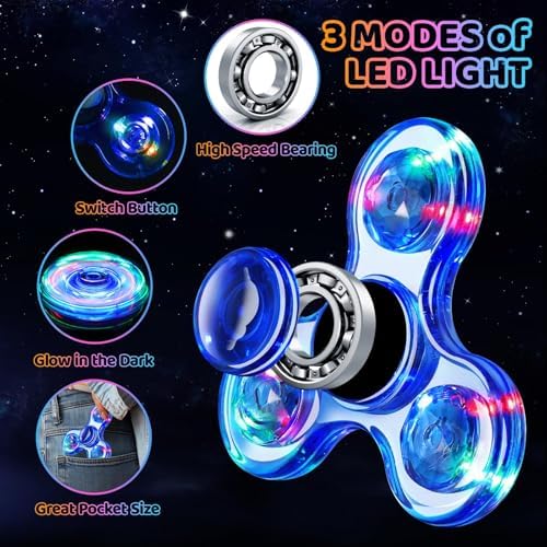 Fidget Spinner 2 Pack, Light up Sensory Fidget Toys Adults Kids 4-8-12 with Autism ADHD, Valentines Day Gifts for Kids Glow Anxiety Toys Stress Relief Teen Boy Gifts, Classroom Prizes
