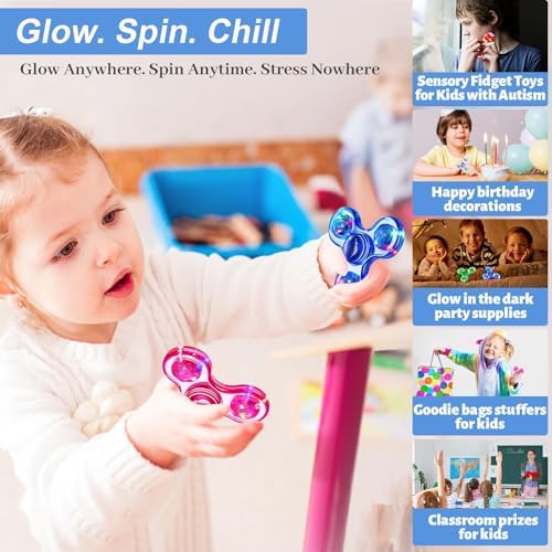 Fidget Spinner 2 Pack, Light up Sensory Fidget Toys Adults Kids 4-8-12 with Autism ADHD, Valentines Day Gifts for Kids Glow Anxiety Toys Stress Relief Teen Boy Gifts, Classroom Prizes