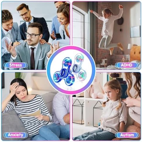 Fidget Spinner 2 Pack, Light up Sensory Fidget Toys Adults Kids 4-8-12 with Autism ADHD, Valentines Day Gifts for Kids Glow Anxiety Toys Stress Relief Teen Boy Gifts, Classroom Prizes