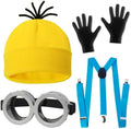 4 Pcs Halloween Costume for Adults,Yellow Hat/Goggle/Glove/Suspender