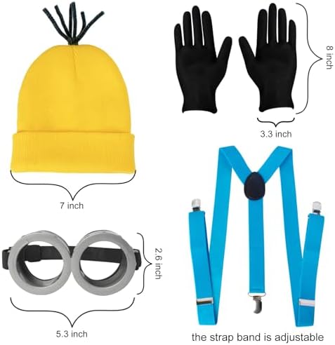 4 Pcs Halloween Costume for Adults,Yellow Hat/Goggle/Glove/Suspender